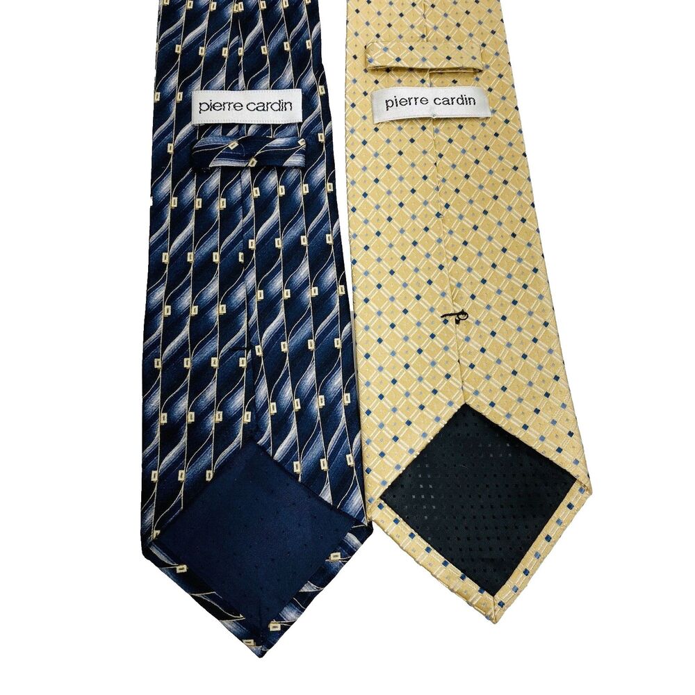 Pierre Cardin 2 Ties Vintage Y2K Blue Gold Geometric Plaid Dot Abstract Preppy - Picture 11 of 11